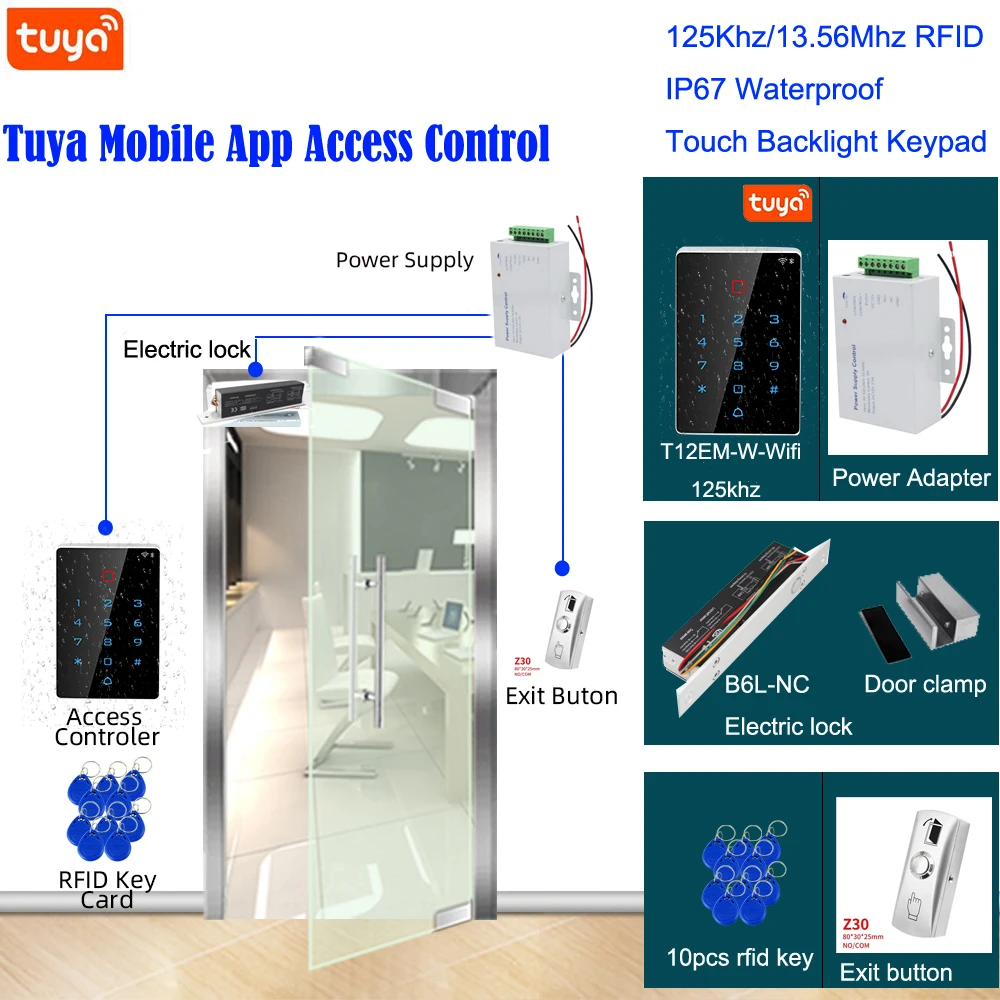 

Access Control System Kit Keypad Wifi Tuya App Access Control 125Khz 13.56Mhz RFID Keyapd Standalone Wiegand Reader