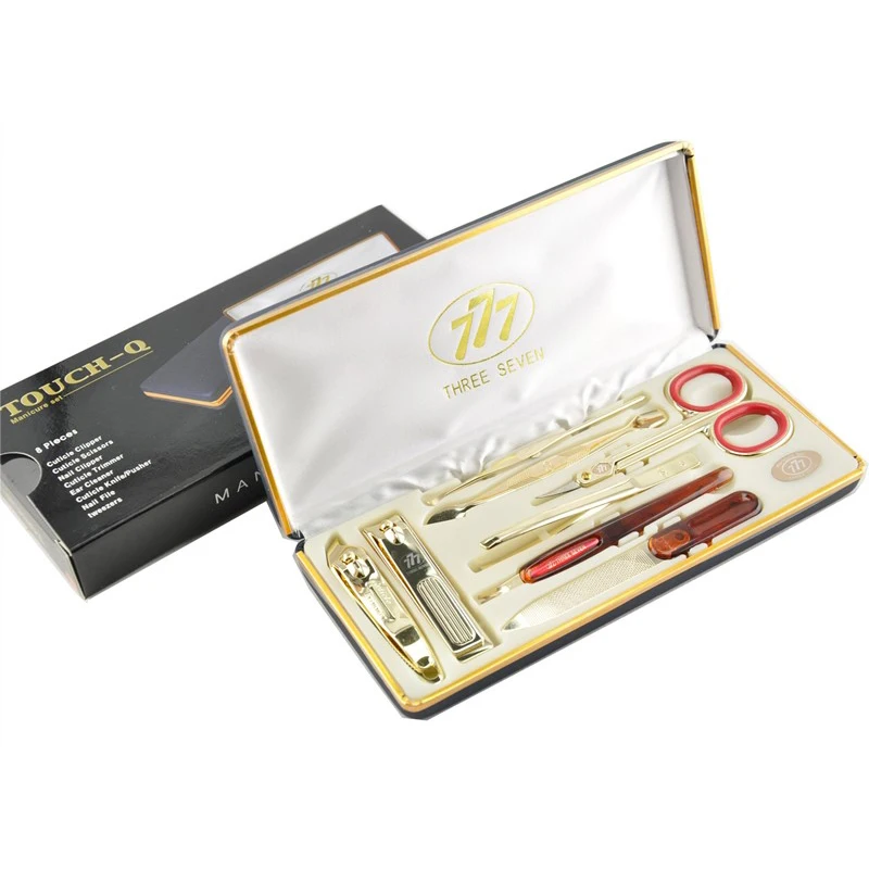 THREE SEVEN/777 Classic Luxury Nail Clippers Trimmers Kit 14K Gold-plated Earpick/Nail file/Eyebrow clip 8 in 1 Nail Art & Tools
