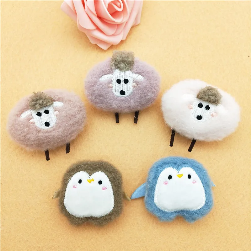 10Pcs/Lot Plush Cartoon Stuffed Sheep Penguin Patches Appliques For Baby Sock Sewing Accessories DIY Hair Clip Decoration