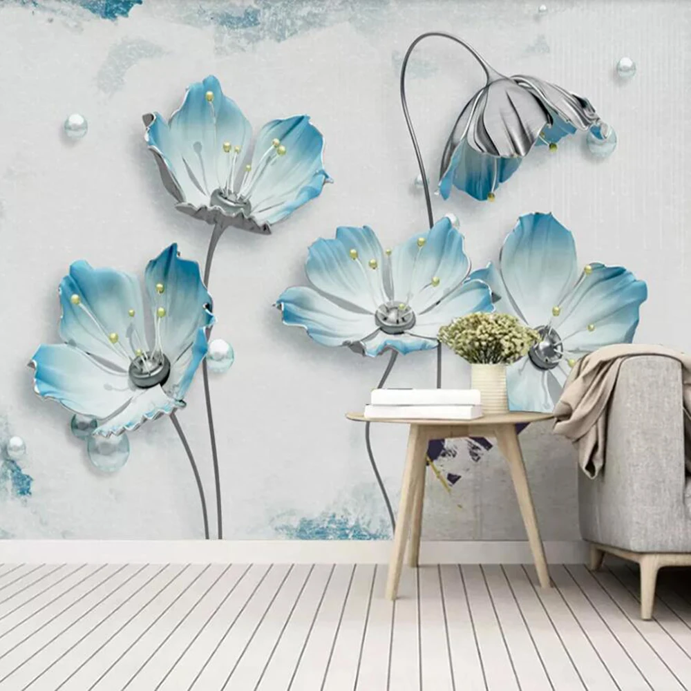 

Custom 3D wallpaper mural three-dimensional European jewelry wildflower light luxury background wall decoration painting wallpap