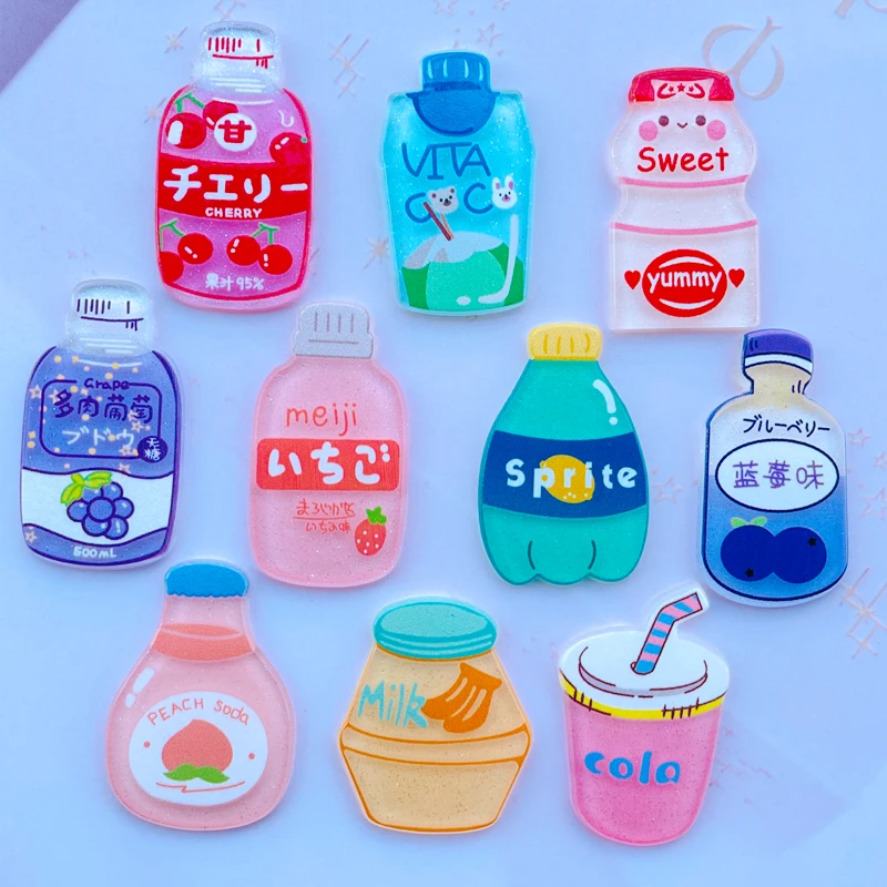 10/20 New Shiny Cartoon Cute Beverage Bottle Acrylic Flat DIY Crafts Mobile Phone Case Ornament Accessories 018