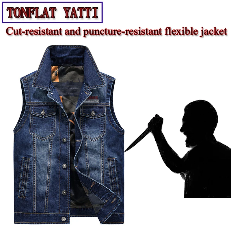 New Summer Men Anti-Cut Denim Vest Plus Size Self-Defense Hacking Tools Tactico Clothing Fbi Swat Police Stealth Protective-VEST