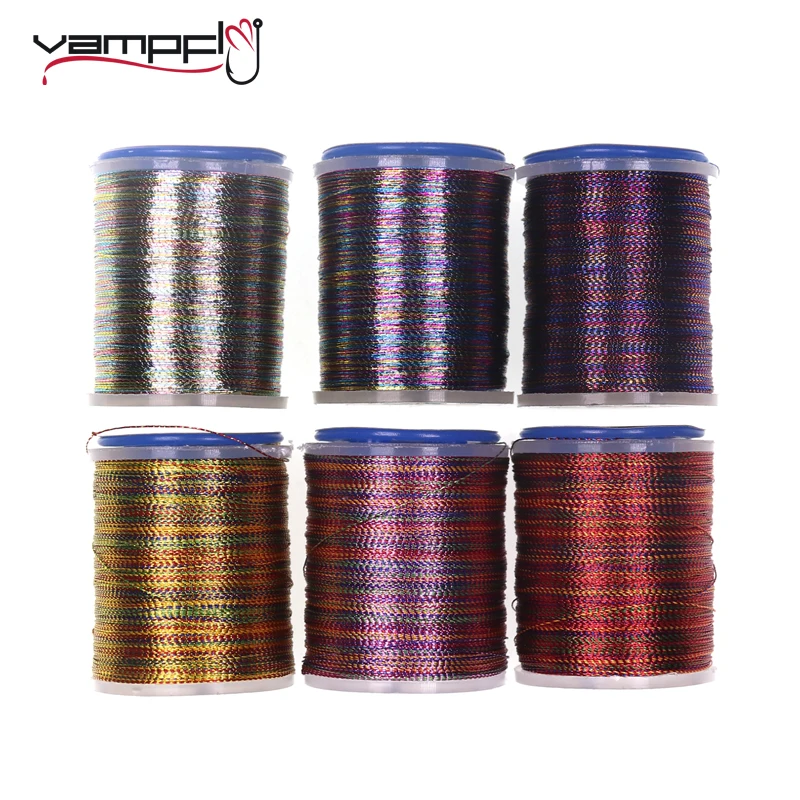 

Vampfly 6spools 150D 100Yards Rainbow Metallic Threads Fly Tying Material For Nymph Body Streamer Flies Jig Hook Fish Lure Bait