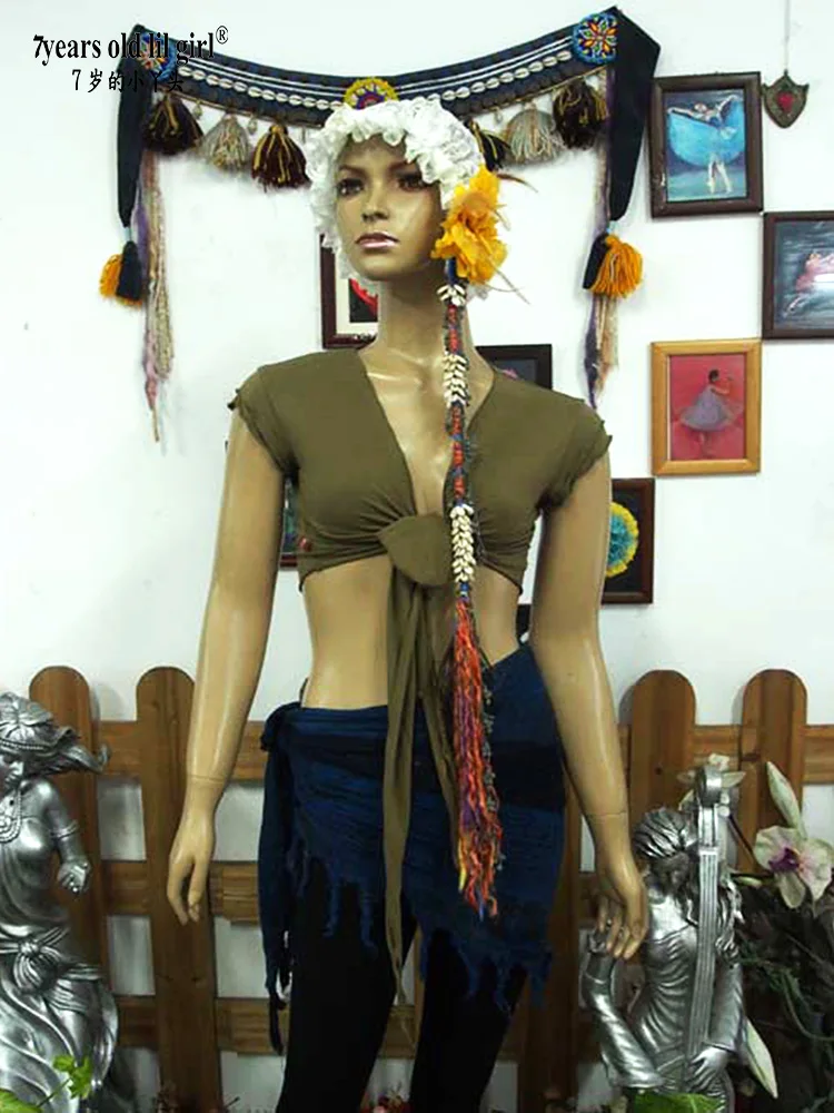 Traje Tribal AH53 58 de LICRA y algodón para danza del vientre, Top de terciopelo sin mangas