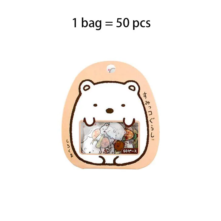 48 Túi/lô Kawaii Sumikko Gurashi Dán Dễ Thương PVC Trang Trí Văn Phòng Phẩm Miếng Dán Thêu Sò DIY Nhật Ký Album Dán Nhãn