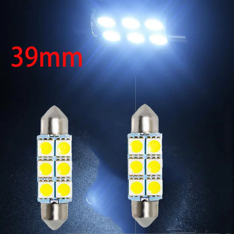 2pcs C5W 6 Led White Festoon  Dome Light 5050 SMD LED Car Auto Interior Light Door Lamp 12V light Reading Lamp Map 39mm