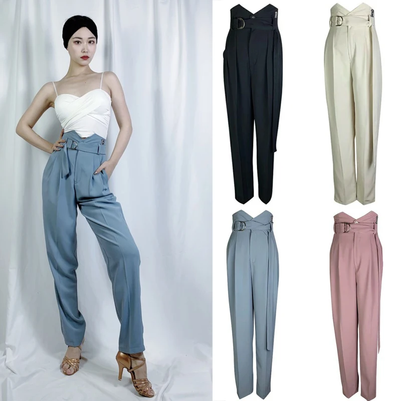 New Modern Dance Trousers High-Waisted Adult Practice Pants Ladies National Standard Latin Dance Pants Practice Wear SL5880