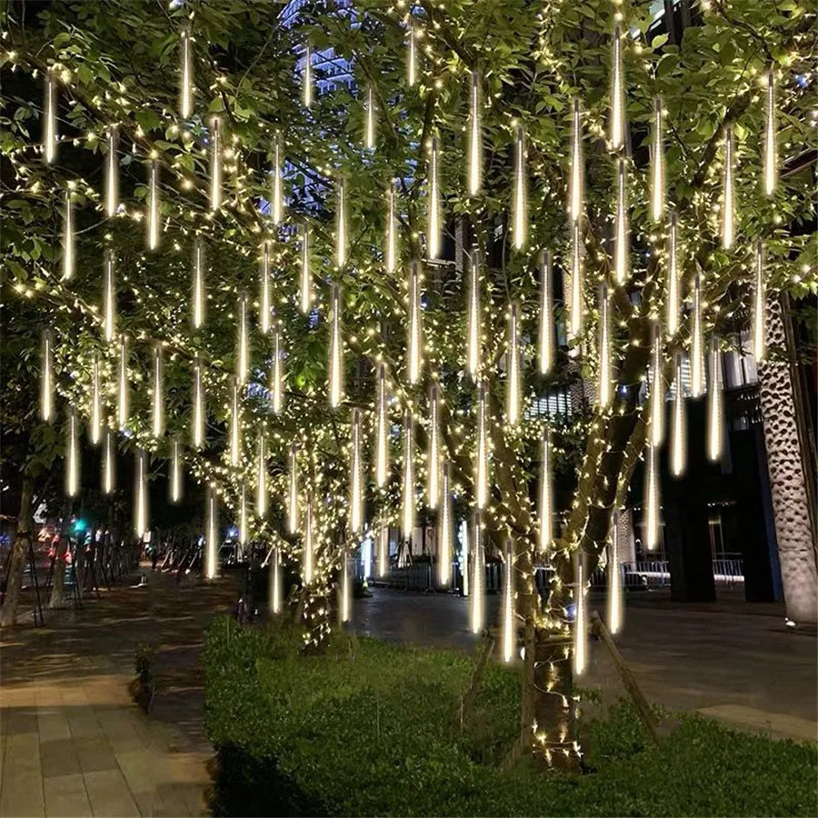 Hot 30/50cm 8 Tube Outdoor Meteor Shower LED String Lights Christmas Tree Garlands Decorations for Home Garden Wedding New Year