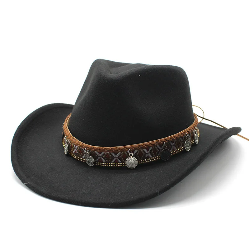 

Vintage Western Cowboy Hat Men Retro Bowler Fedora Female Black Red Felt Wide Brim Jazz Cap Four Seasons Cowgirl Cap sombrero