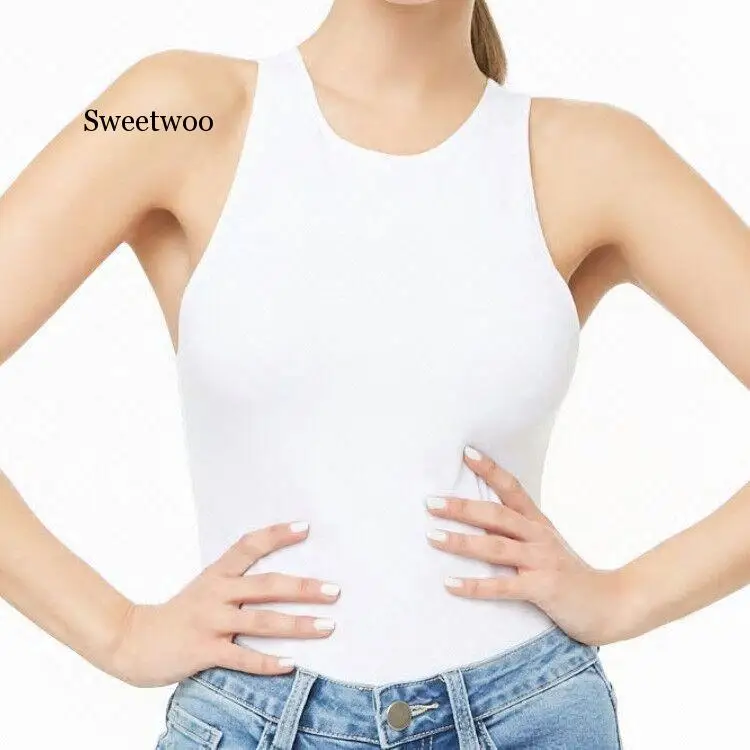 Body Sexy sin mangas con cuello redondo para mujer, Tops de cuerpo con hombros descubiertos, ropa de calle informal, Monos Blancos