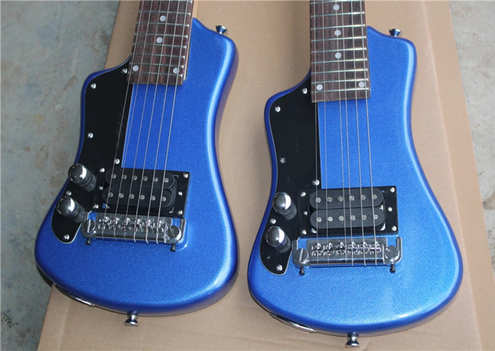 Factory Outlet-6 Strings Left Handed Blue Mini Electric Guitar with Rosewood Fretboard,Suitable for Travel/Children