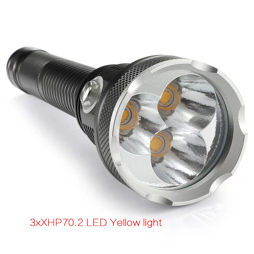 プロのダイビング懐中電灯,3xxhp70.2 LED,白/黄色,防水,高ルーメン,150m,ダイビングランプ