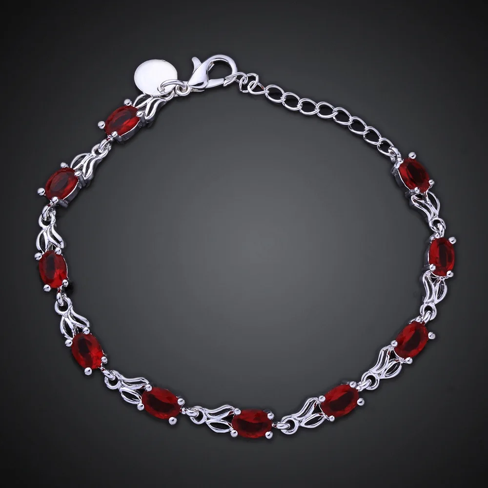 LEKANI Red Topaz Bracelets For Female Real 925 Sterling Silver Deep Red Gemstone Bracelet For Student Birthday Gift