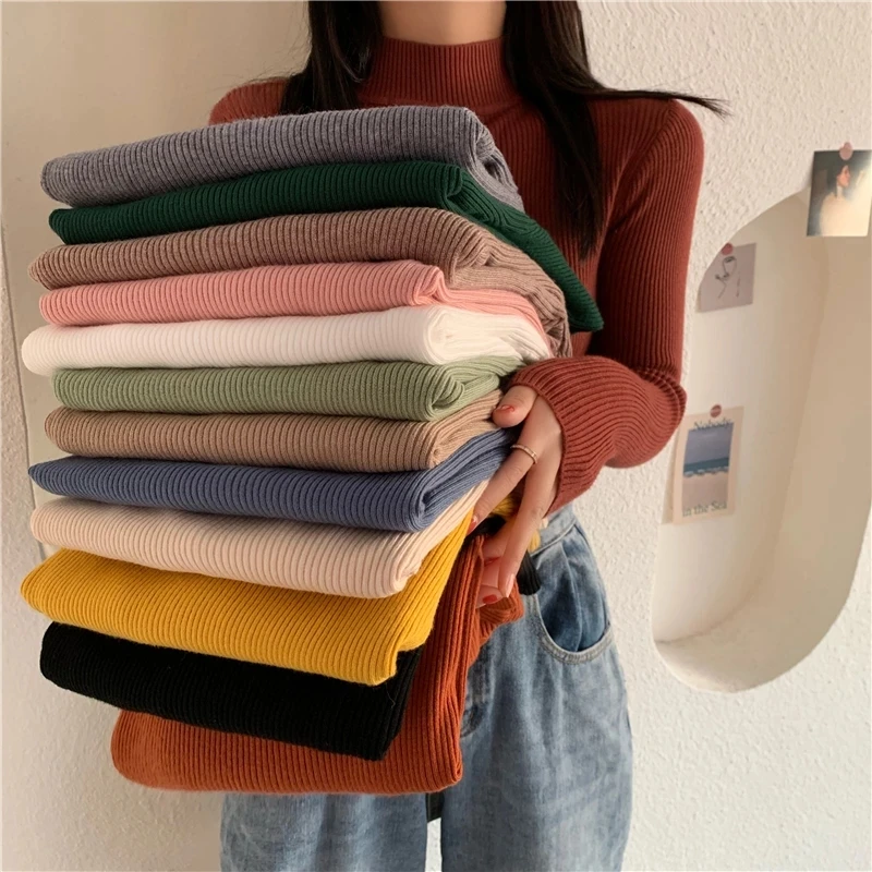 

Spring And Autumn Turtleneck Pullover Sweater Basic Women's Long Sleeve Korean Slim Sweater Casual Pullover Women's Knitwear Top