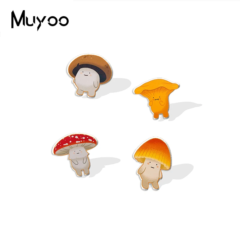 2021 New Cartoon Mushroom Funny Mushrooms Handmade Epoxy Acrylic Lapel Pins Clothing Pins