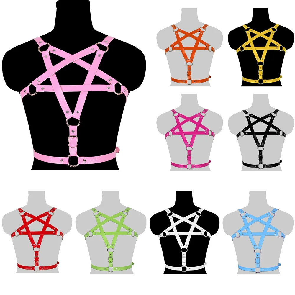

Leather Punk Sexy Lingerie Women Harness Bra Gothic Clothes Chest Bondage Full Body Harness Belt Straps Suspenders Pentagram