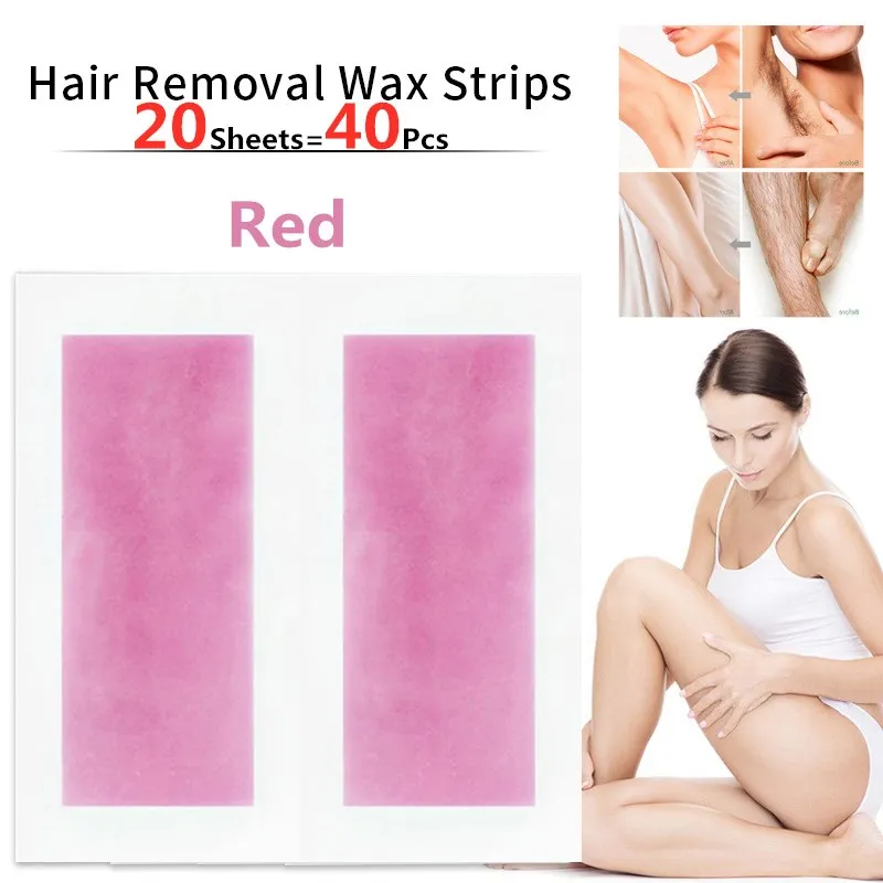 40pcs=20sheets Professional Summer Red Hair Removal Double Sided Cold Wax Strips Paper For Leg Body Face Epilator Set