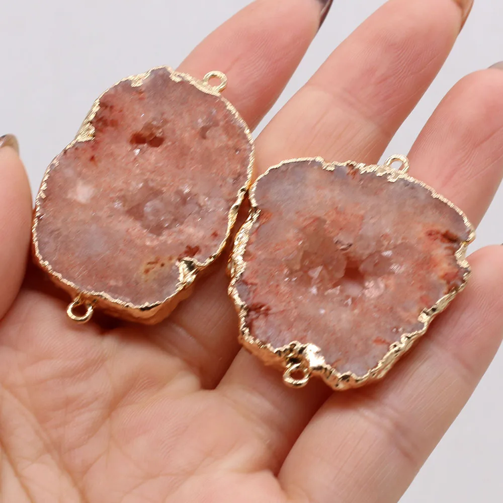 Explosive Natural Stone Gem Red Crystal Agate Connector Pendant Handmade Crafts DIY Necklace Jewelry Accessories Gift Making