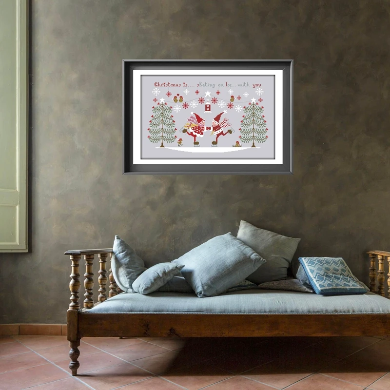 

Christmas is skating on ice with you cross stitch kit cartoon pattern design 18ct 14ct 11ct silver canvas embroidery DIY