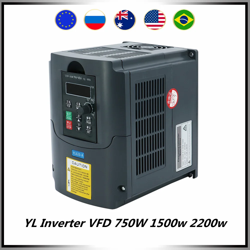 

YL Inverter VFD 0.75kw 750W 1.5kw 1500w 2.2kw 2200w 0-600hz single input 3 phase output speed controller for 3 phase motor