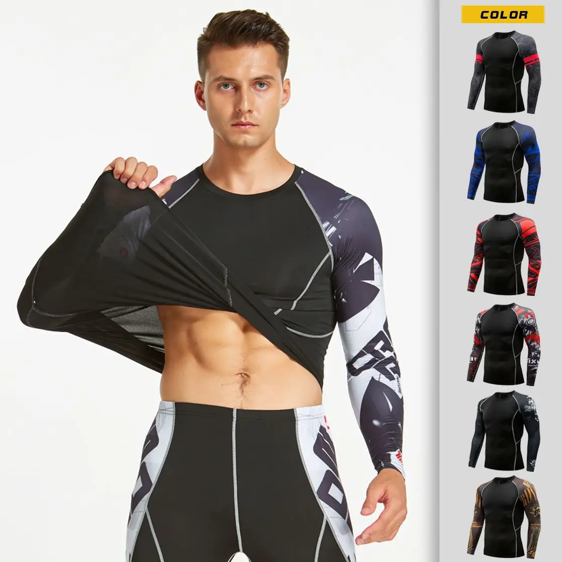 Men Compression Running MMA T Shirt Fitness Tight Sport Rashguard T-shirts Training Kickboxing Shirts Gym Sportswear rashgard