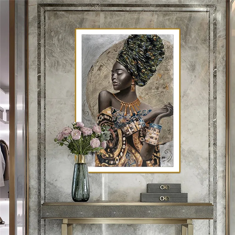 African Black Woman Canvas Art Posters And Prints Abstract Girl Oil Paintings Print Wall Art Pictures for Modern Home Room Decor