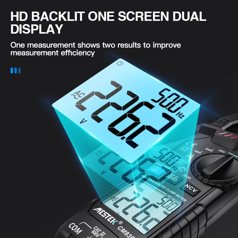 MESTEK CM83D Digital Clamp Meter True RMS DC AC Voltage Pliers Ammeter  Ampere NCV Ohm Tester Multimeter Electrician Tool