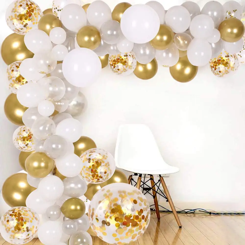 129pcs/lot  Gold Balloon Arch Kit White Silver Latex Garland Balloons Baby Shower Supplies Backdrop Wedding Party Decor