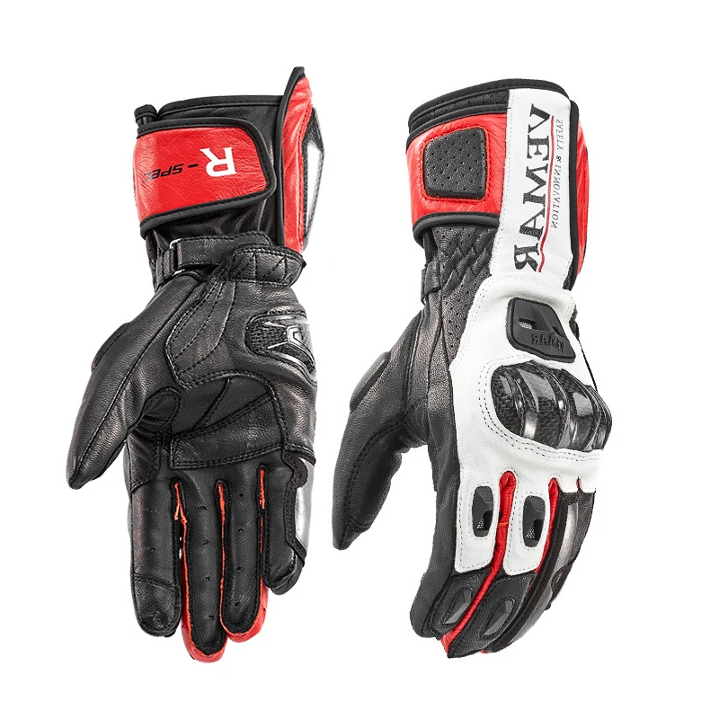 Motorcycle Gloves Genuine Leather Riding Gloves High-end Long Motocross Touch Operation Carbon Fiber Protection Windproof