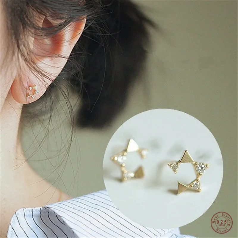 

925 Sterling Silver Korean Version Irregular Star Stud Earrings Women Pavé Crystal Classic Fashion Party Jewelry Friendship Gift