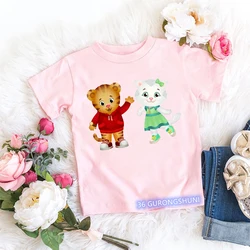 Kawaii Girls T-Shirt Funny Daniel Tiger’S Neighborhood Cartoon Print Baby Girls Clothes Fashion Children’S Tshirt Pink Shirt Top