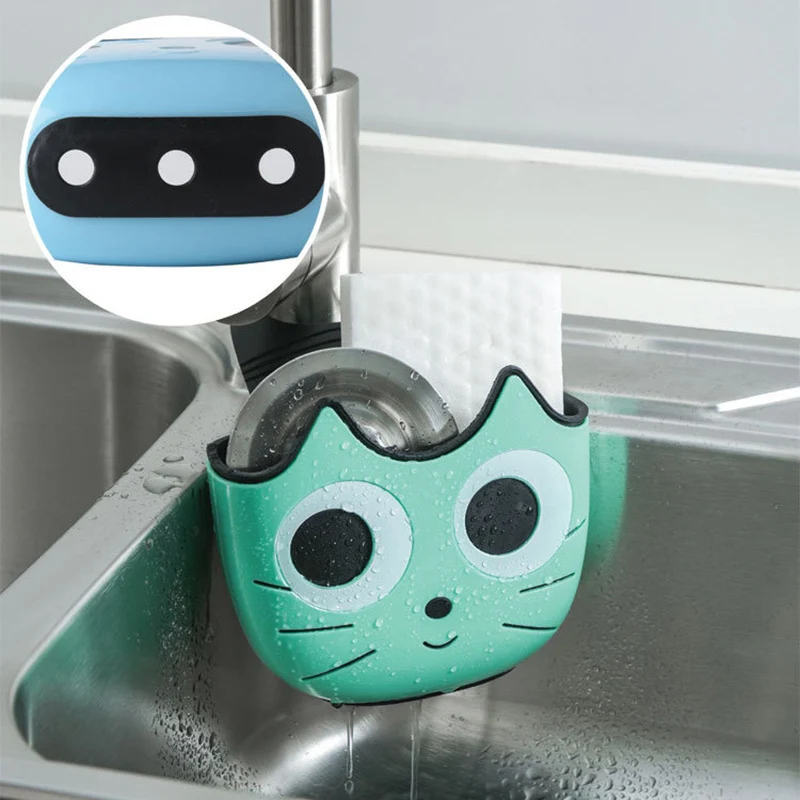 1Pc Cat Shaped Kitchen Sink Organizer Sponge Rack Drain Holder Plastic Sponge Storage Rack Basket Toilet Soap Shelf Organizer