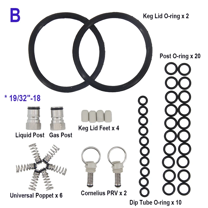 Complete Ball Lock Keg Seal & Repair Kit for Cornelius Ball Lock style Kegs