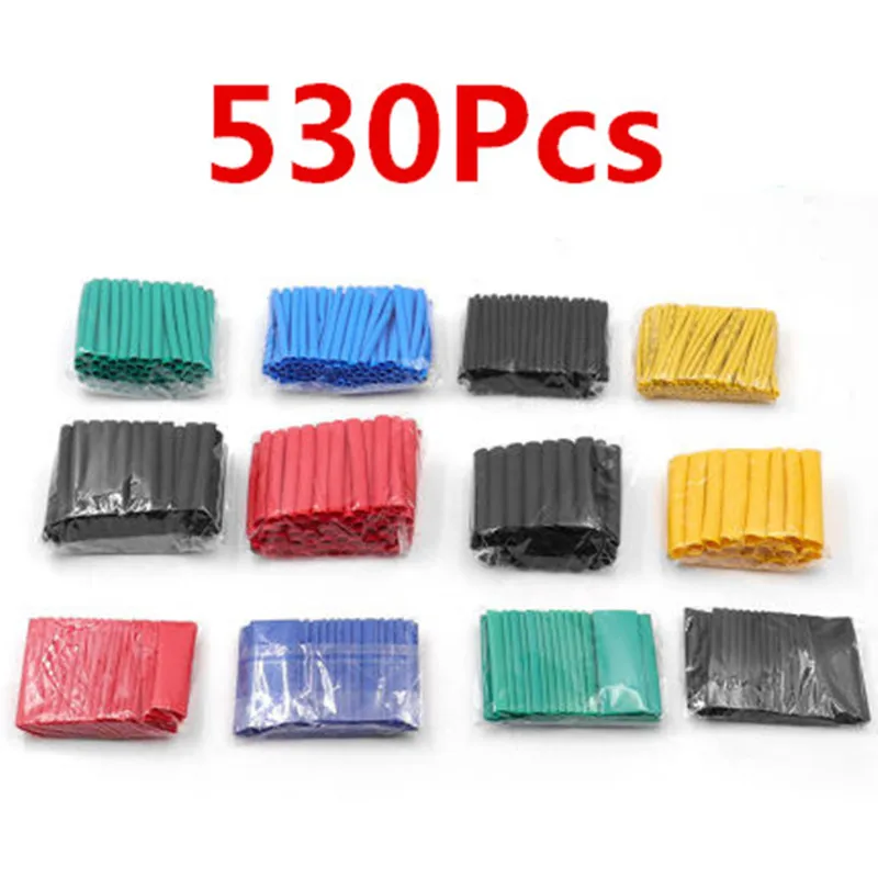 530pcs/Set Polyolefin Shrinking Assorted Heat Shrink Tube Wire Cable Insulated Sleeving Tubing Set 2:1 Waterproof Pipe Sleeve
