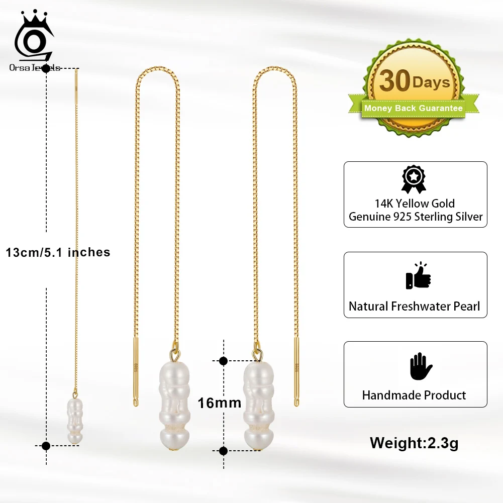 ORSA JEWELS 925 Silver Freshwater Pearl Long Tassel Earring Fashion Pearl Drop Earring for Women Girl Accessories Gift GPE07