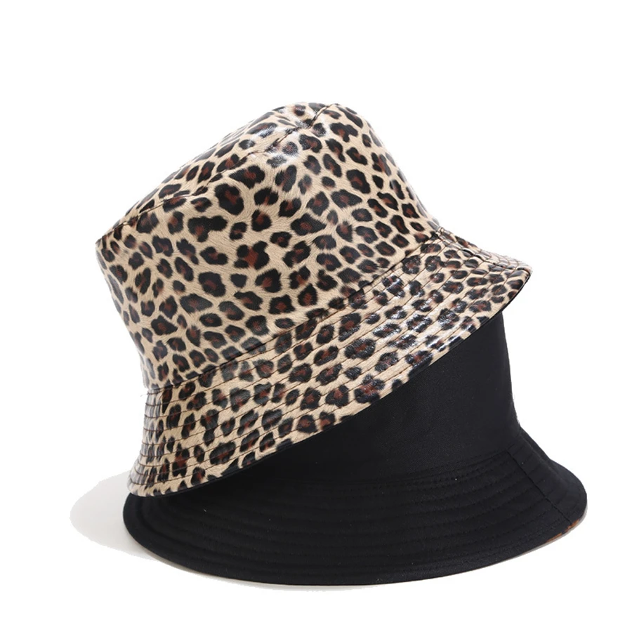 2025 Winter New Leopard Bucket Hat Women Western Fashion Double-sided Wearing Panama Female Outdoor Leisure Basin Sun Caps