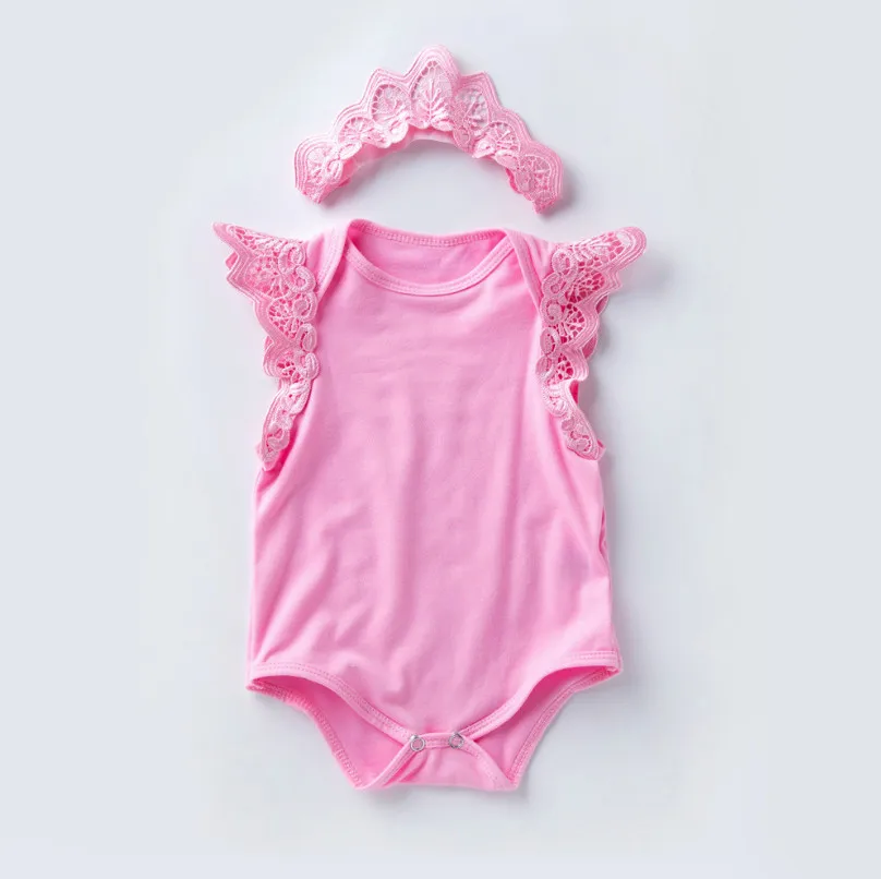 

Hot Baby Girl Clothes Sets Cute Lace Sleeve Newborn Rompers Crown Headband Infant Toddler Girls Cotton Jumpsuit Birthday Outfits