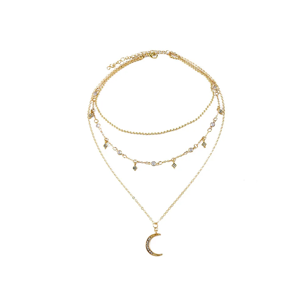 2020 New Vintage Multilevel Gold-plate Necklaces For Women Fashion Crystal Moon Star Pendant Necklace 2020 Female Boho Jewelry image 2