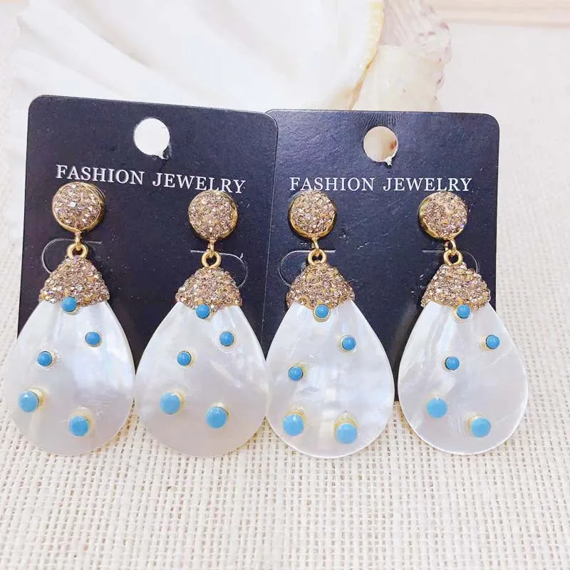 New Design Fashion Shell Earring Beads ornament Shell Crystal Bohemia personality Charm Dangle of Earring 3pairs