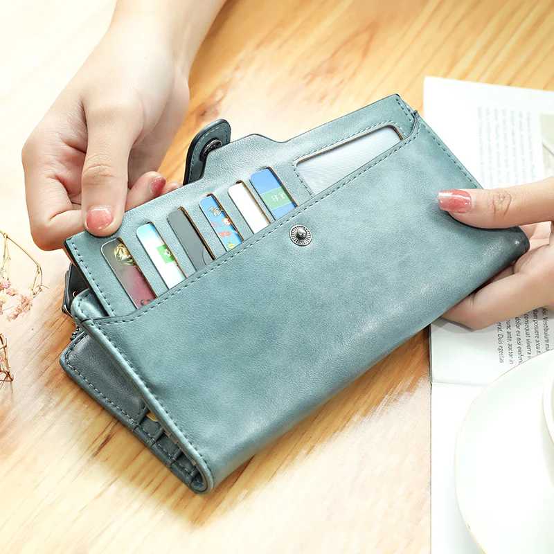 Baru Kulit Wanita Dompet Pengait Dompet Panjang Kapasitas Tinggi Dompet Wanita dengan Removable Kartu Pemegang Beberapa Slot Kartu Kopling