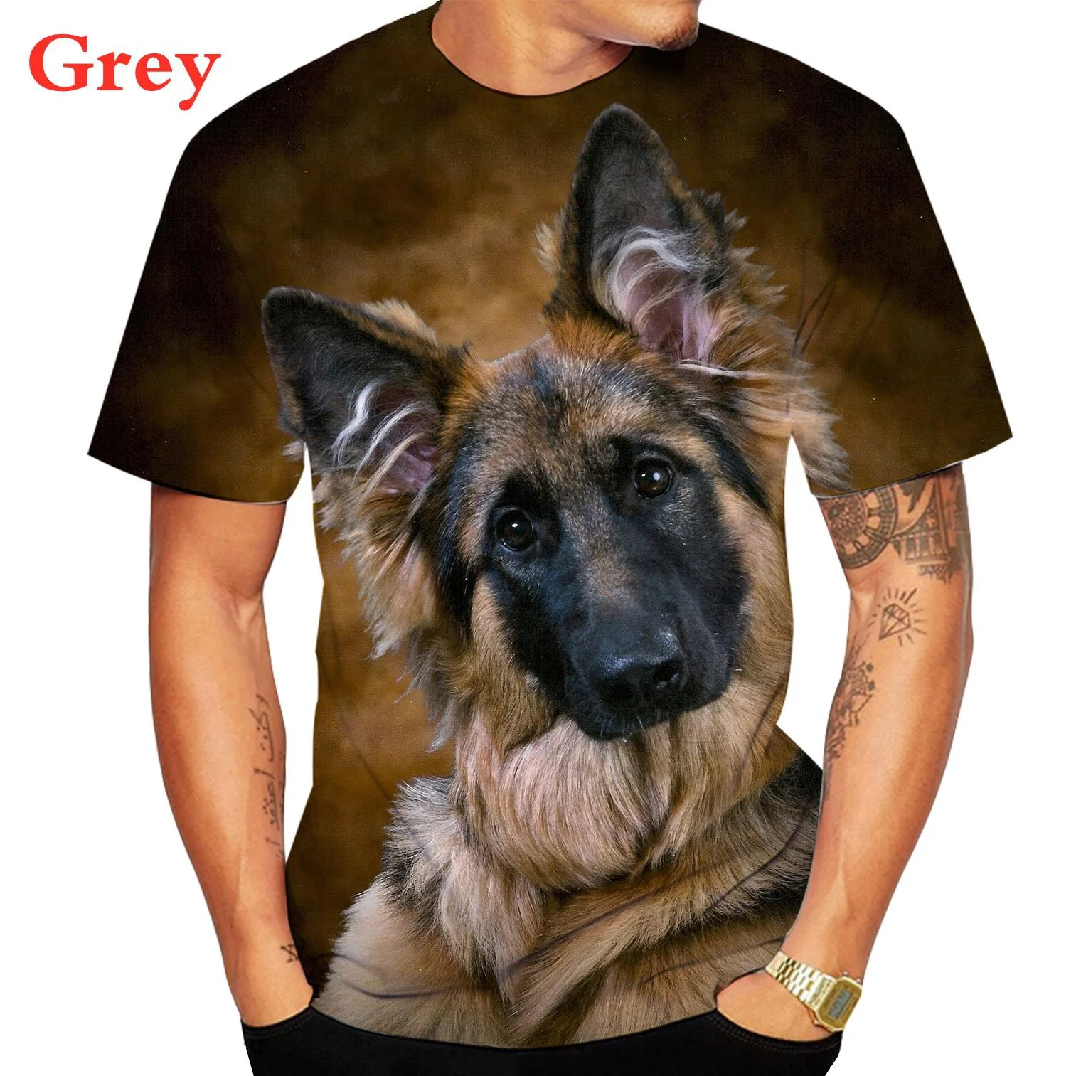 Summer Cute 3D Dog German Shepherd Pattern T Shirts Men Fitness Sport Short Sleeve Tops Animal Tee