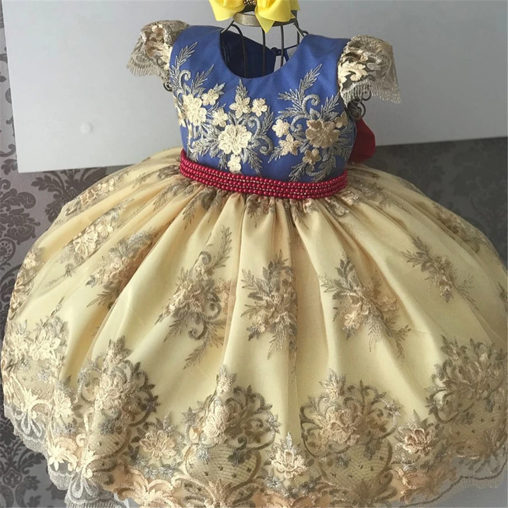 1-10Years Fancy Girls Princess Christening Birthday Party Dresses Kids Ball Gown Lace Floral Infant Prom Wedding Ceremony Dress