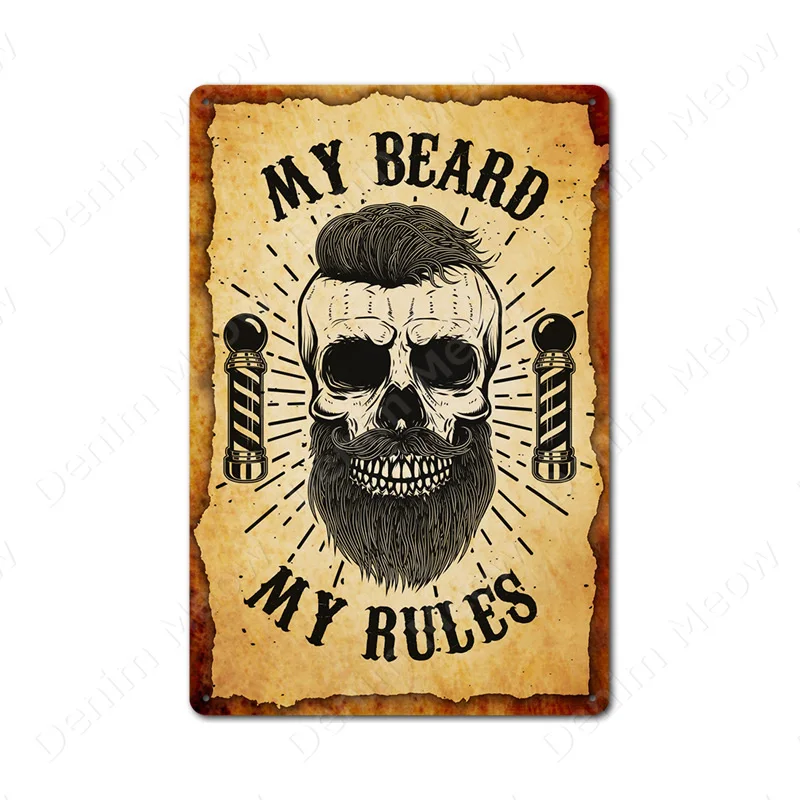 Vintage Metal Tin Signs, Barber Shop Poster, Hair Cut, Bar, Pub, Home Decor, My Beard My Rules, Wall Plates, Foam Shave, N366