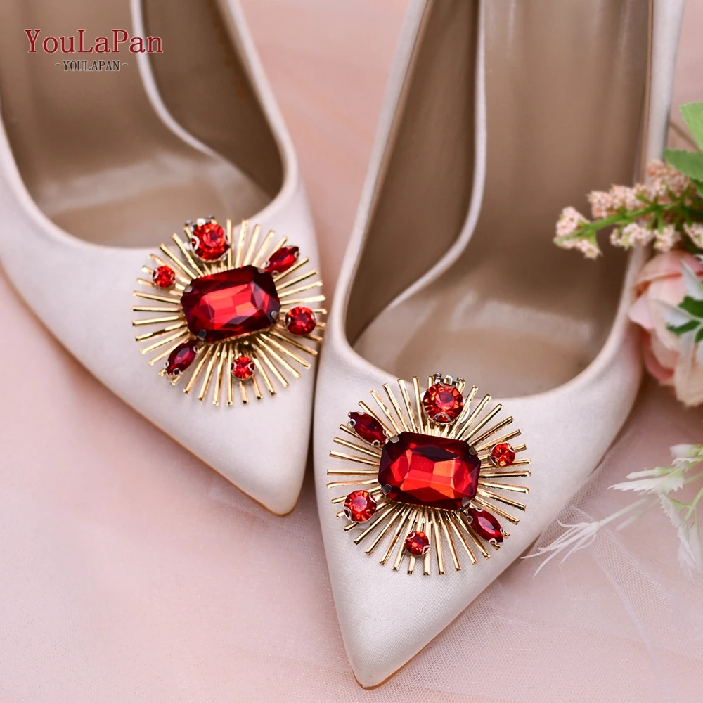 Youlapan X45 1 Paar Vrouwen Hoge Hak Decoratie Bruids Schoenen Gesp Rode Afneembare Strass Schoen Clips Ronde Bridal Schoen Clips