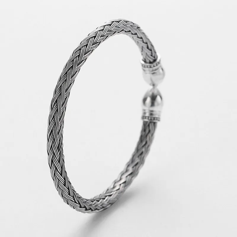 BOCAI New Real s990 Pure Silver Jewelry Hand-Woven Woman Bracelets Retro Personality Sentimental Men's and Women's Bracelets