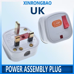 UK 13A Electrical Power Wiring Male Fused Plug Socket Independent Switch Detachable Extension Cord Connector Adapter Rewireable