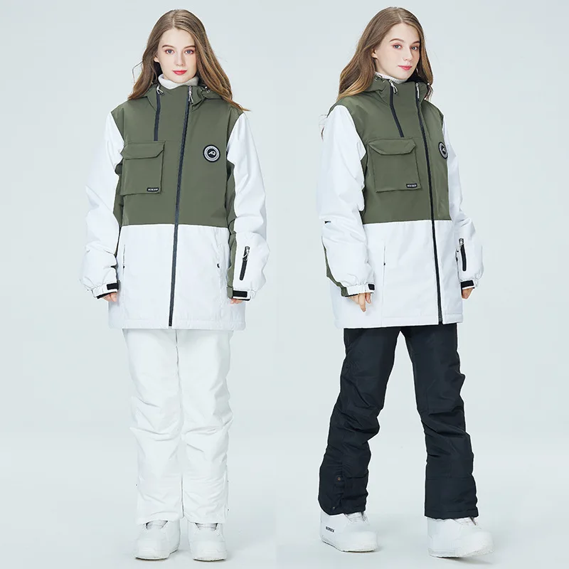 Traje de esquí para hombre y mujer, chaquetas de snowboard impermeables a prueba de viento, pantalones con pechera, trajes de nieve para mujer,