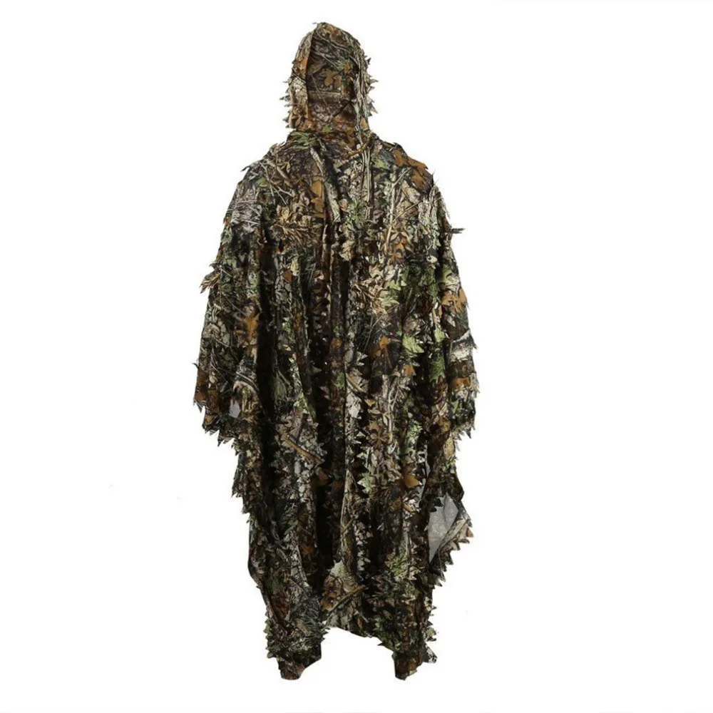 Lifelike 3D Leaves Camouflage Poncho Cloak Stealth Suits Outdoor Woodland CS Game Clothing for Hunting Shooting Birdwatching Set