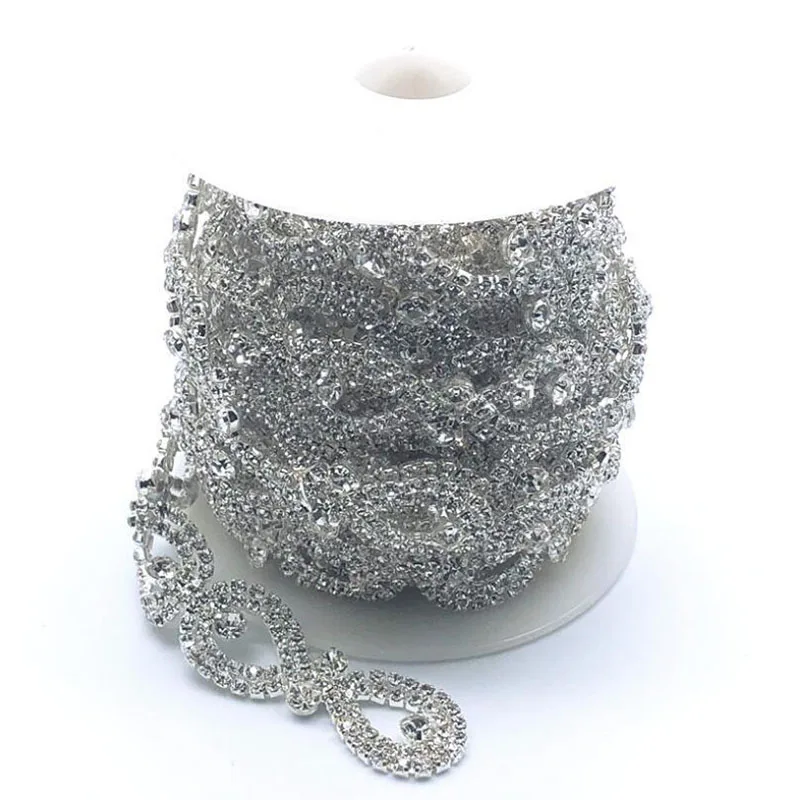 

10 ярдов отделка стразами, кристально прозрачная серебряная цепочка с бантом, отделка свадебных украшений, пришитая аппликация, аксессуары «сделай сам»