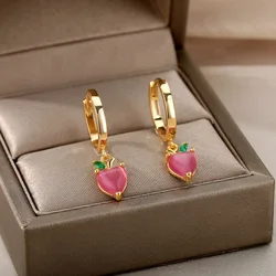 Red Opal Heart Earrings For Women Gold Color Stainless Steel Earring 2024 Trend New in Piercing Ear Jewelry Freeshipping aretes
